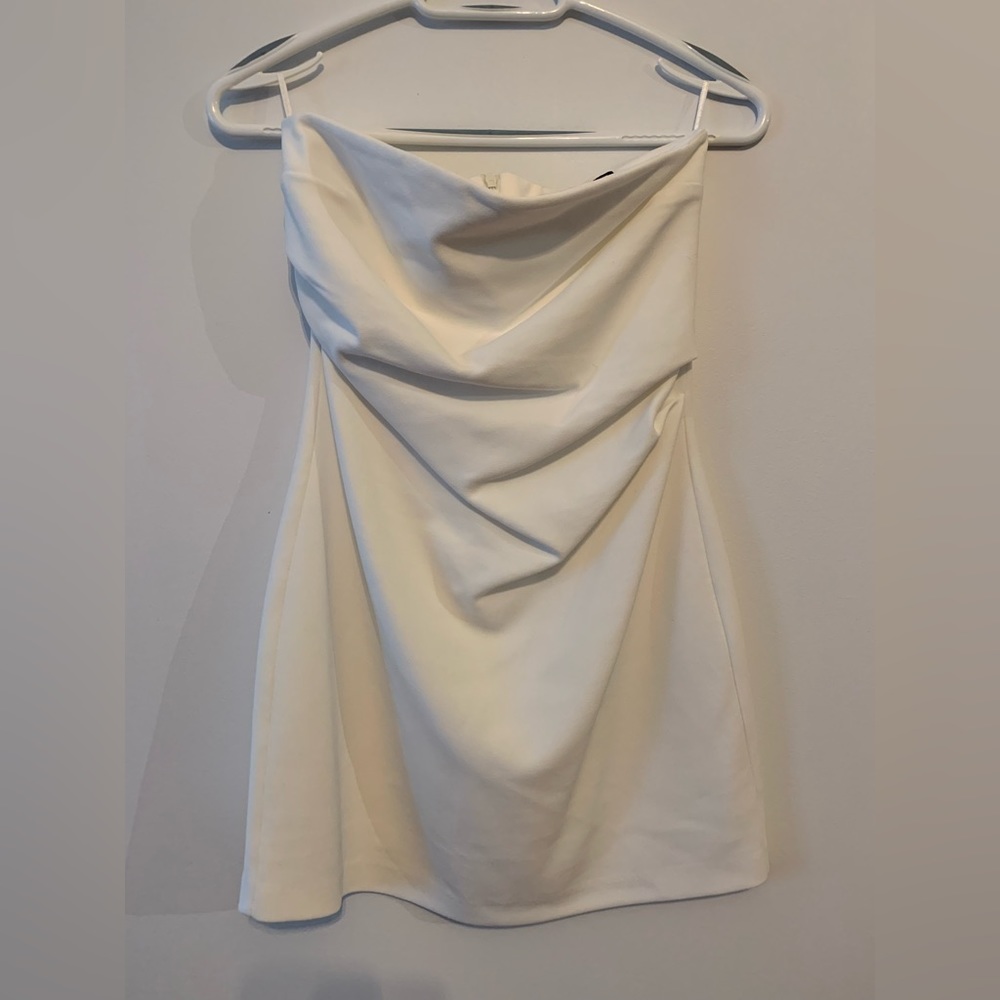 Zara white tube top dress - perfect for bachelorette or other wedding events.